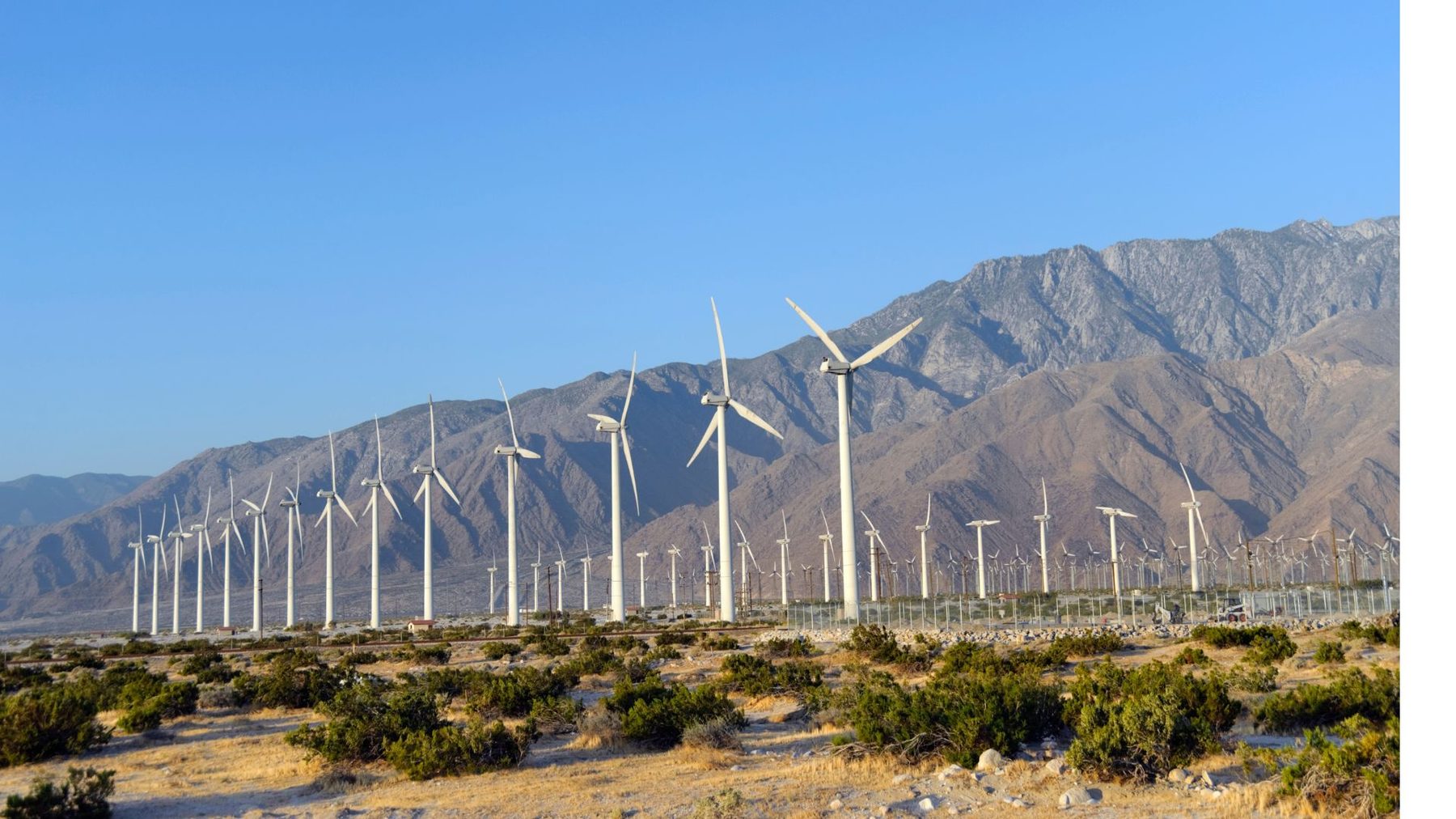 Wind turbines against the Coachella Valley mountains